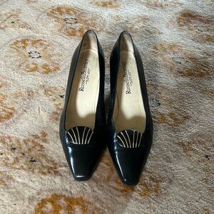 Russell & Bromley Black Pumps with Black and Gold Buckle